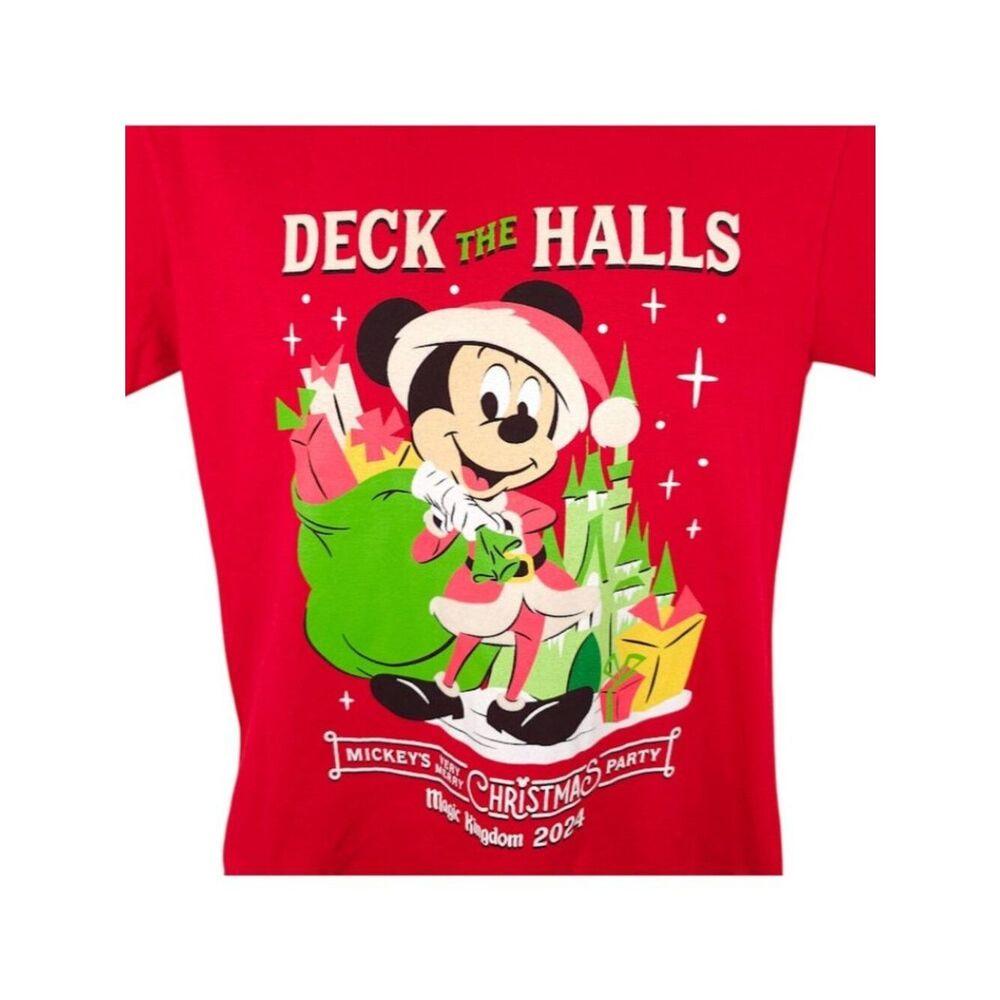 Mickey Mouse Crop Top T Shirt Womens Size Small Red Very Merry Christmas Party